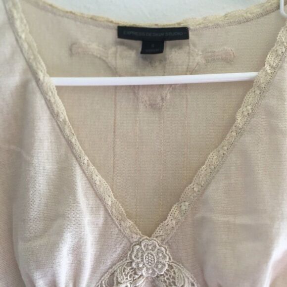 Vintage Y2K Delicate Scalloped Lace Ivory Pleated Romantic Blouse - Picture 11 of 13
